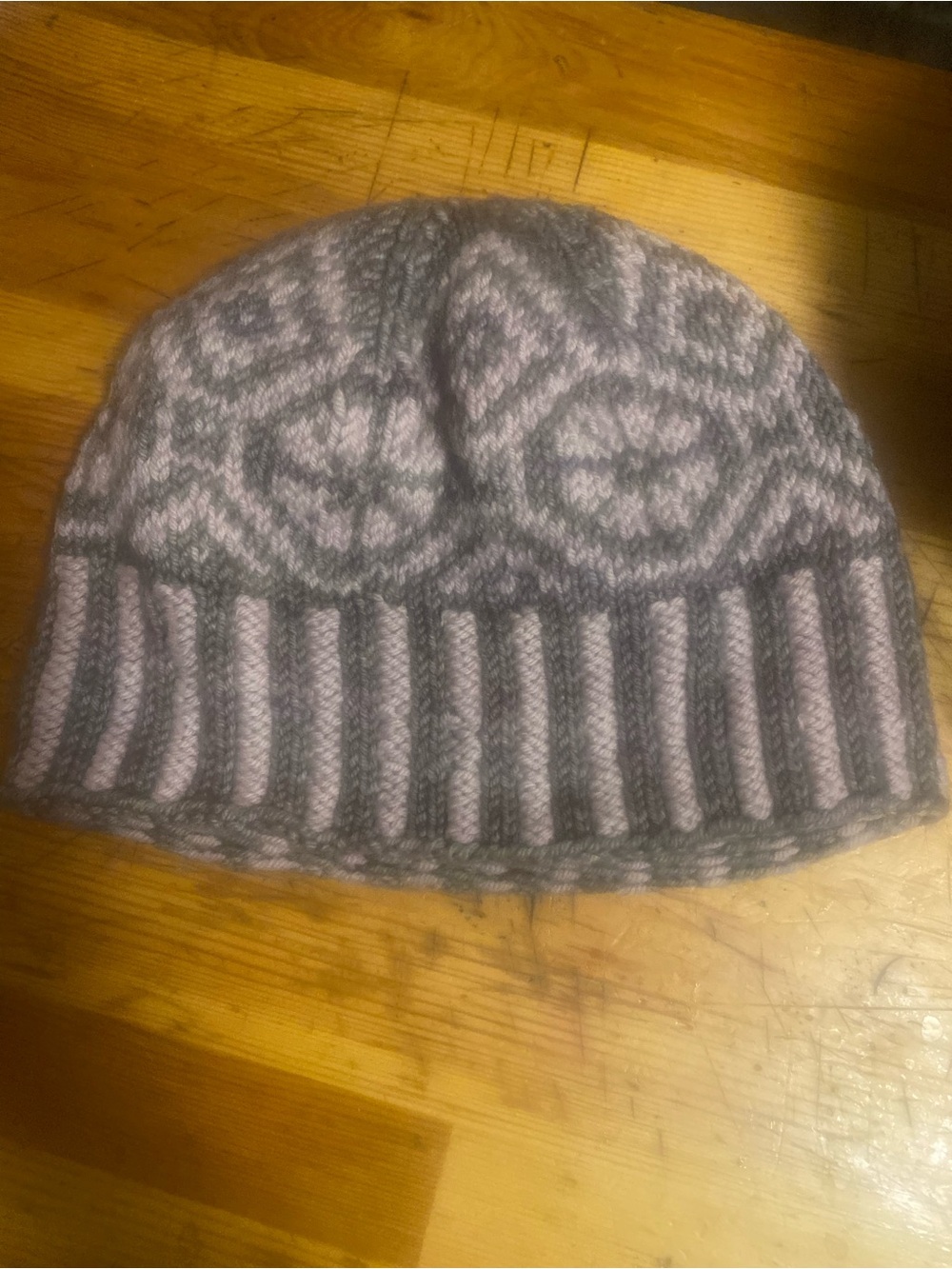 Cozy Two-Tone Knit Beanie in Pink and Gray